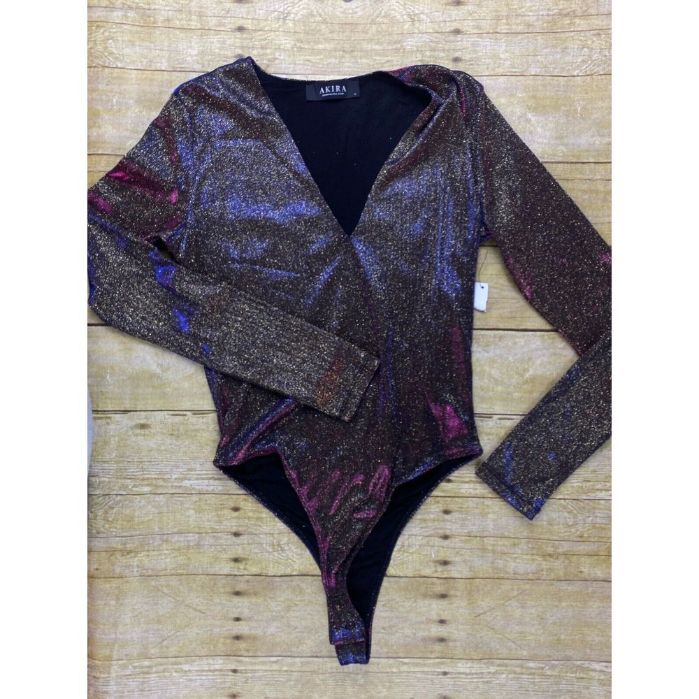 AKIRA Purple Sequin Asymmetrical Bodysuit